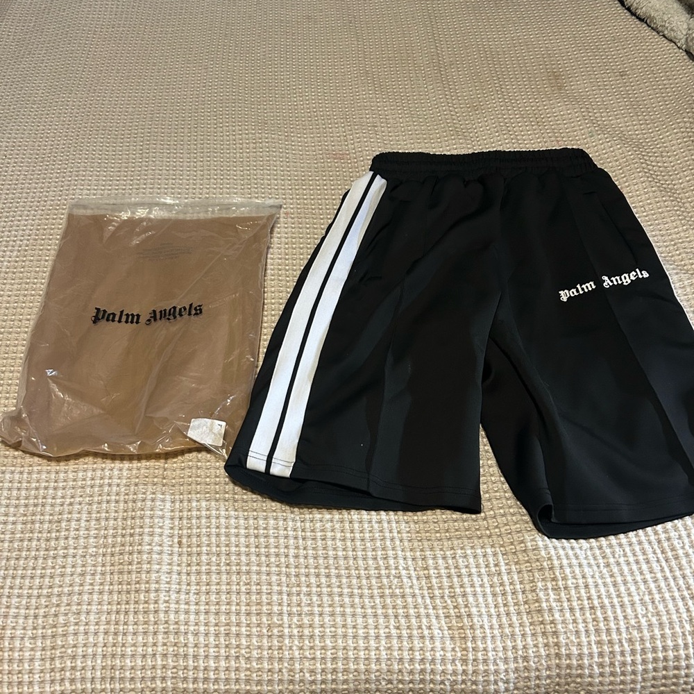 Palm Angels Black Shorts with White Stripes authentic
